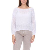 vestino Damen Strick-Pullover mit Netz-Struktur Alltags-Pulli Sweater 900709 Weiß