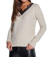 vestino Damen Strick-Pullover mit Spitzeneinsatz Alltags-Pullover Sweater 901328 Beige
