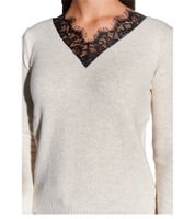 vestino Damen Strick-Pullover mit Spitzeneinsatz Alltags-Pullover Sweater 901328 Beige