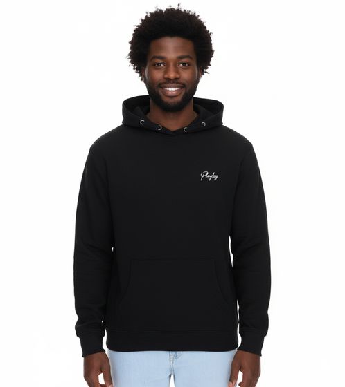 PLAYBOY Herren Baumwoll-Pullover Langarm-Shirt mit Kapuze Hoodie Schwarz
