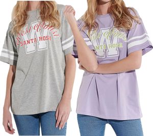 COURSE Damen T-Shirt im Oversized-Style Kurzarm-Shirt mit College-Druck "West Coast Santa Rosa" Baumwoll-Shirt Violett oder Hellgrau Melange