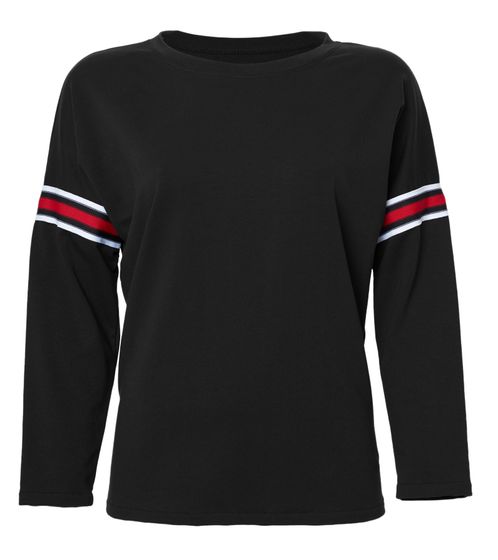 sequano Damen Sweatshirt Baumwoll-Shirt mit Streifen Pullover 900338 Schwarz