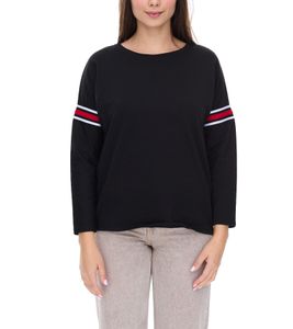 sequano Damen Sweatshirt Baumwoll-Shirt mit Streifen Pullover 900338 Schwarz
