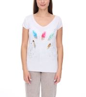 vestino Women's Short-Sleeve T-Shirt with Feather Print, Summer Shirt 900548 White