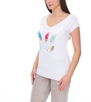 vestino Women's Short-Sleeve T-Shirt with Feather Print, Summer Shirt 900548 White