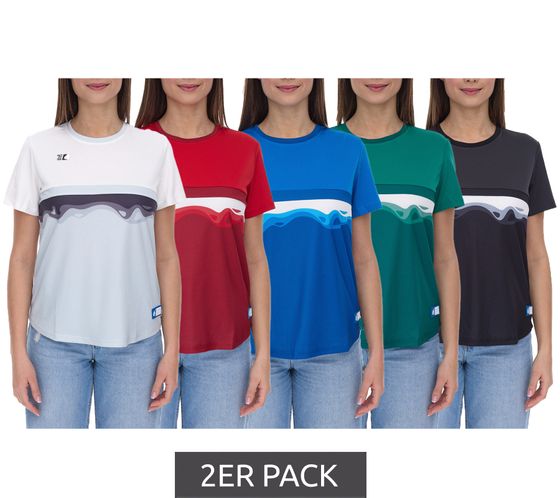 Confezione da 2 magliette da allenamento OCEAN FABRICS TAHI da donna con inserti in rete, maglietta da fitness, maglietta a maniche corte OUT-W-1021-OTW in verde, blu, rosso, nero o azzurro/bianco