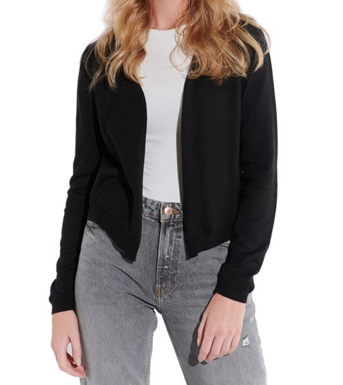 vestino Damen Bolero Strick-Jacke mit schmalen Rippbündchen Cardigan 901318 Schwarz