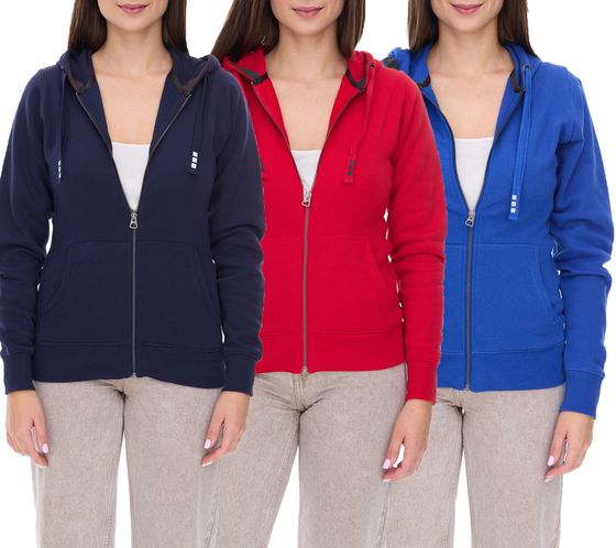 Elevate Arora Damen Sweat-Jacke mit Kapuze 300 g/m2 schlichte Baumwoll-Jacke Pullover Blau, Rot oder Dunkelblau