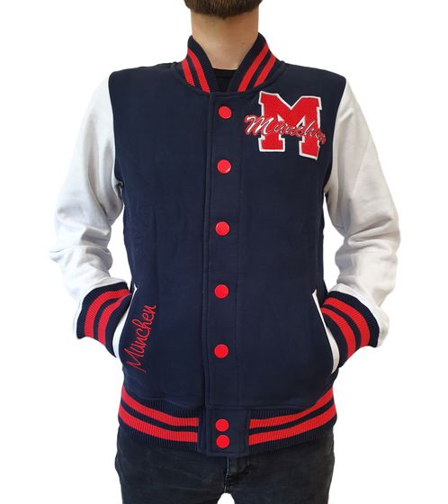ROBIN RUTH München Herren College-Jacke mit Schriftzug Frühlings-Jacke mit Stickerei Übergangs-Jacke Sweat-Jacke FMCN-H Navy/Rot