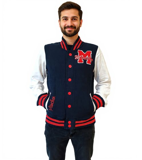 ROBIN RUTH München Herren College-Jacke mit Schriftzug Frühlings-Jacke mit Stickerei Übergangs-Jacke Sweat-Jacke FMCN-H Navy/Rot