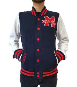 ROBIN RUTH München Herren College-Jacke mit Schriftzug Frühlings-Jacke mit Stickerei Übergangs-Jacke Sweat-Jacke FMCN-H Navy/Rot