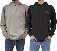 PLAYBOY Herren Baumwoll-Pullover Langarm-Shirt mit Kapuze Hoodie Schwarz oder Grau meliert