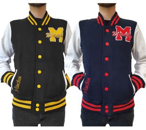 ROBIN RUTH München Herren College-Jacke mit Schriftzug Frühlings-Jacke mit Stickerei Übergangs-Jacke Sweat-Jacke Navy/Rot oder Schwarz/Gelb