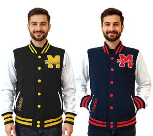 ROBIN RUTH München Herren College-Jacke mit Schriftzug Frühlings-Jacke mit Stickerei Übergangs-Jacke Sweat-Jacke Navy/Rot oder Schwarz/Gelb