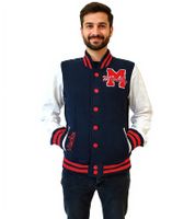 Veste universitaire homme ROBIN RUTH Munich avec logo, veste d'automne brodée, veste de mi-saison, sweat-shirt, bleu marine/rouge ou noir/jaune