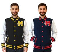 Veste universitaire homme ROBIN RUTH Munich avec logo, veste d'automne brodée, veste de mi-saison, sweat-shirt, bleu marine/rouge ou noir/jaune