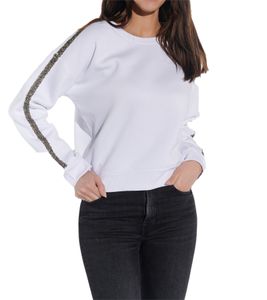 Vestino Women's Cotton Sweatshirt with Rhinestone Band, 900299 White Vestino Women's Cotton Sweatshirt with Rhinestone Band, 900299 White