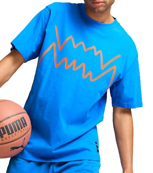 PUMA Jaws T-shirt da uomo in cotone con stampa frontale, 185 g/m², maglietta sportiva sostenibile, 624698 06 blu