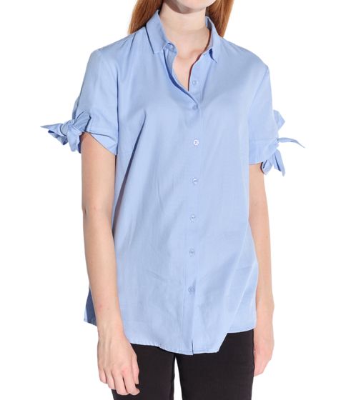 vestino Damen Kurzarm-Bluse mit Schleifen-Arm Hemd-Bluse Business-Shirt 901149 Blau