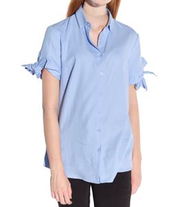 blusa donna vestino manica corta con fiocco, blusa camicia, camicia business 901149 blu blusa donna vestino manica corta con fiocco, blusa camicia, camicia business 901149 blu