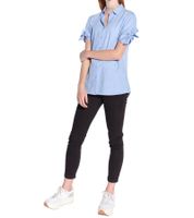 Blusa de mujer Vestino de manga corta con lazo, blusa estilo camisa, camisa de negocios 901149 azul