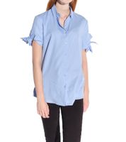 Blusa de mujer Vestino de manga corta con lazo, blusa estilo camisa, camisa de negocios 901149 azul