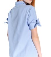 Blusa de mujer Vestino de manga corta con lazo, blusa estilo camisa, camisa de negocios 901149 azul