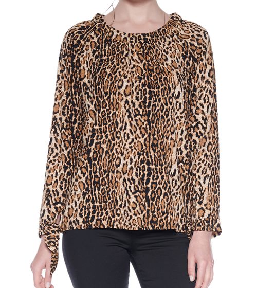 vestino Damen Bluse Off-Shoulder Carmen-Bluse mit Leoparden-Print Sommer-Shirt 900319 Beige/Schwarz