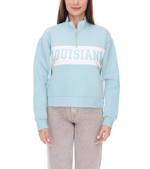 vestino Damen Boxy Cropped Sweatshirt mit Stehkragen Trojer Alltags-Pulli Oversized 900390 Hellblau