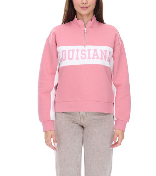 vestino Damen Boxy Cropped Sweatshirt mit Stehkragen Trojer Alltags-Pulli Oversized 900390 Altrosa