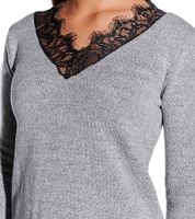 vestino Damen Strick-Pullover mit Spitzeneinsatz Alltags-Pullover Sweater 901328 Grau