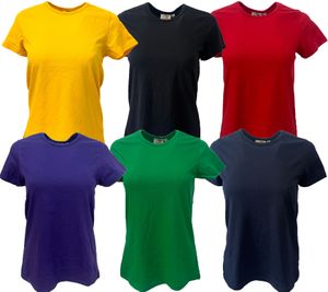 WORXWEAR Damen T-Shirt modisches Rundhals-Shirt mit 180gsm Kurzarm-Shirt in Gelb, Grün, Violett, Schwarz, Navy oder Rot
