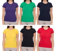 WORXWEAR Damen T-Shirt modisches Rundhals-Shirt mit 180gsm Kurzarm-Shirt in Gelb, Grün, Violett, Schwarz, Navy oder Rot