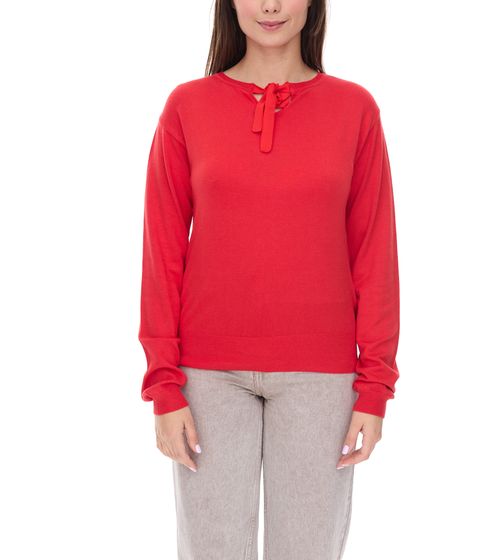 vestino Damen Strick-Pullover mit Chiffon-Schleife Alltags-Pullover Sweater 901088 Rot