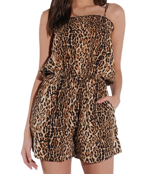 tuta estiva da donna vestino con stampa leopardata, pezzo unico, completo da festa 900339 beige/nero