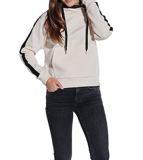 felpa con cappuccio da donna vestino con strisce a contrasto, maglione con cappuccio, maglione per tutti i giorni 900031 bianco