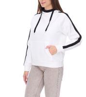 felpa con cappuccio da donna vestino con strisce a contrasto, maglione con cappuccio, maglione per tutti i giorni 900031 bianco