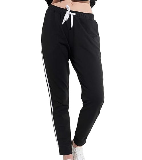 vestino Damen Jogginghose mit Seitenstreifen Trainings-Hose 900111 Schwarz