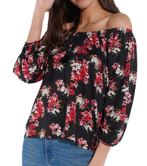 vestino Damen Shirt mit Blumen-Print Sommer-Shirt 900389 Schwarz/Rot