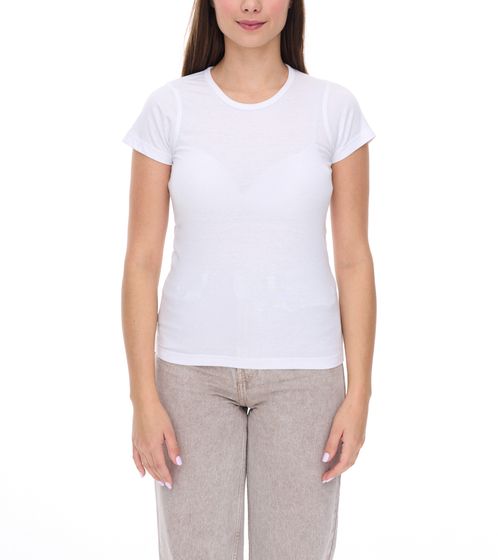 T-shirt femme WORXWEAR à col rond tendance avec manches courtes 180 g/m² blanc
