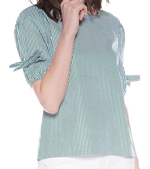 sequano Damen Blusen-Shirt T-Shirt Kurzarm-Bluse mit Schleife Sommer-Shirt 900378 Weiß/Grün