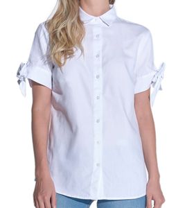 vestino Damen Kurzarm-Bluse mit Schleifen-Arm Hemd-Bluse Business-Shirt 901149 Weiß