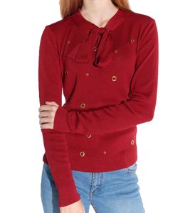 vestino Damen Pullover mit Schleife Langarm-Shirt Strick-Pullover 901158 Rot