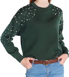 vestino Damen kurzer Strick-Pullover mit Baumwollanteil Cropped-Pullover mit Perlen Sommer-Sweater 901148 Grün