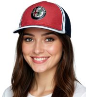 Casquette de baseball ALFA ROMEO pour homme ou femme avec logo sur le devant. Casquette en coton AFRCP bleu foncé/rouge/blanc avec visière droite ou courbée.