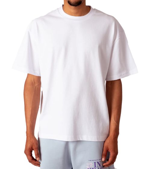 MARY JANE BERLIN Camiseta de hombre, camisa de algodón lisa con estampado grande en la espalda, camisa de manga corta, corte extragrande 2406-4-T2-04 Blanco