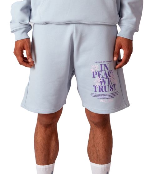 Short de survêtement pour homme MARY JANE BERLIN avec imprimé « IN PEACE WE TRUST » Pantalon d'été en coton 2406-4-SH-01 Bleu clair