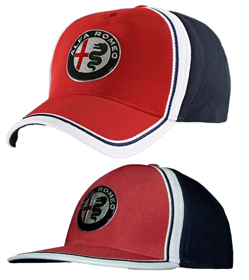 Gorra de béisbol ALFA ROMEO para hombre o mujer con logo en la parte delantera. Gorra de algodón AFRCPF5 azul oscuro/rojo/blanco.