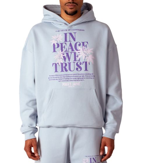 MARY JANE BERLIN Herren Kapuzen-Pullover mit Schriftzug-Print modischer Baumwoll-Pullover Hoodie 2406-4-SW-01 Hell-Blau