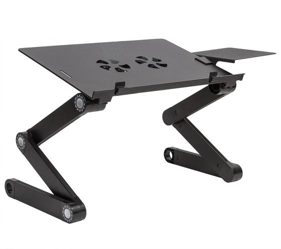 WonderWorker Einstein Laptop-Tisch höhenverstellbarer Tablet-Tisch klappbarer Laptop-Ständer mit 2 USB-Lüfter Bett-Tisch mit Mausablage 42x27cm (7-17") 80173 Schwarz